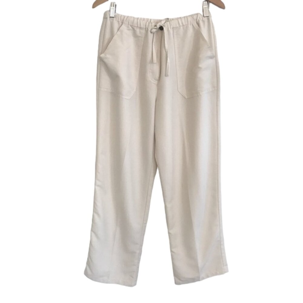 Caribbean Joe Women’s Pants Drawstring Wide Leg Cream Rayon Blend Size M